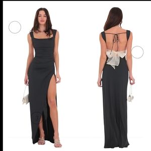 NWT Lucy in the Sky Black Formal Maxi Dress with Sheer White Bow In Back Size L